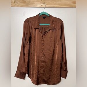 Torrid Long Sleeve Blouse Shiny Holiday Women Size 1X Bronze